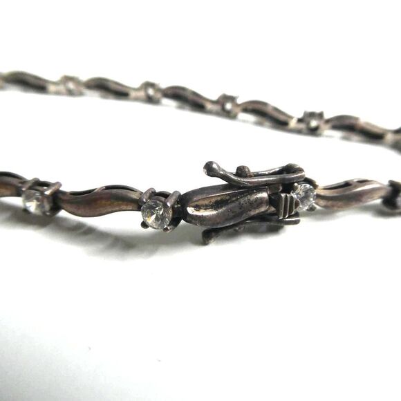 Sterling Silver 925 Diamonique Bracelet Rhinestones Faux Diamonds Box Clasp - Picture 4 of 7